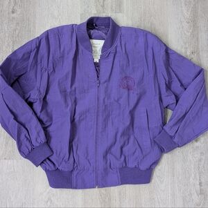 Vintage London Towne Full Zip Purple Windbreaker Oversized Bomber Jacket Size M
